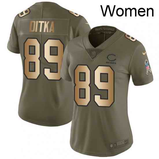 Womens Nike Chicago Bears 89 Mike Ditka Limited OliveGold Salute to Service NFL Jersey